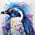 Vibrant Neo-expressionism Art: Majestic Penguin In Blue And Purple Splatters