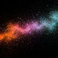 A vibrant and dynamic composition of multi-colored particles swirling across a black Royalty Free Stock Photo