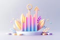 Vibrant, Colorful 3D Graph Featuring an Upward Arrow, Representing the Symbol of Progress and Success in Business