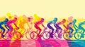 Colorful Cycling Race with Multiple Riders in Motion Against Vibrant Sunset Sky Royalty Free Stock Photo