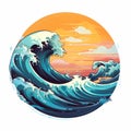 The Great Wave On Kentucky: A Neo-traditional Japanese Sunset Illustration