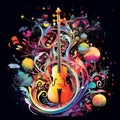 Vibrant and Dynamic Digital Collage of Musical Instruments in Motion