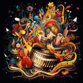 Vibrant and Dynamic Digital Collage of Musical Instruments in Motion