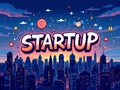 Startup Business Concept Over a Night Cityscape Royalty Free Stock Photo