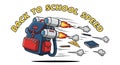 Illustration of Rocket-Powered Backpack with School Supplies in Motion Royalty Free Stock Photo