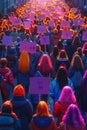 Large group of people marching with signs in vibrant colors Royalty Free Stock Photo
