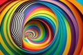 Vibrant and dynamic optical illusion wallpaper with rainbow-colored stripes and curvy lines