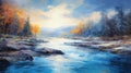 Romantic Riverscapes: Nature-inspired Paintings In Light Blue And Amber