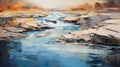 Blue Stream Flowing Through Rocks: A Painting Inspired By Irene Sheri