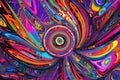 Vibrant and dynamic psychedelic pattern with swirling neon colors and kaleidoscopic shapes creating a mesmerizing visual