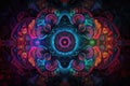Vibrant and dynamic psychedelic pattern with swirling neon colors and kaleidoscopic shapes creating a mesmerizing visual
