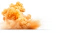 Vibrant and dynamic visual of colossal orange and yellow powder explosion creating swirling cloud of colorful dust particles for Royalty Free Stock Photo