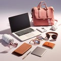 Vibrant E-commerce Hub: Modern Laptop Surrounded by Colorful Accessories and Bestsellers