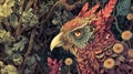 Vibrant Eagle Illustration Amidst Foliage