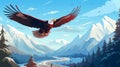 Vibrant Eagle Illustration Soaring Through Mountain Valley