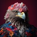 Vibrant Eagle Portrait In Surreal Fashion With Colorful Flowers