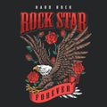 Vibrant eagle and roses rock star design Royalty Free Stock Photo