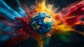 Vibrant Earth Explosion in a Colorful Cosmic Space Royalty Free Stock Photo
