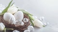 The Vibrant Easter Background with Colorful Eggs and Springtime Floral Elements. Royalty Free Stock Photo