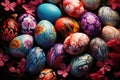 Vibrant Easter Celebration. Colorful Eggs, Beautiful Flowers of Joy and Endless Happiness Royalty Free Stock Photo