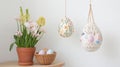 Vibrant Easter decorations and painted Easter eggs create a cheerful atmosphere in spring decor featuring colorful Royalty Free Stock Photo