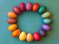 Vibrant easter egg circle arrangement for holiday decor and celebration Royalty Free Stock Photo