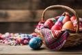 Vibrant Easter Egg Collection in a Woven Basket for Festive Holiday Decor and Celebrations Royalty Free Stock Photo