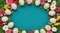 Vibrant Easter Egg and Spring Flower Frame on Teal Background Royalty Free Stock Photo