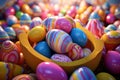 Vibrant Easter eggs arranged in a basket