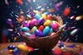 Vibrant Easter eggs arranged in a decorative