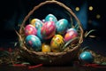 Vibrant Easter eggs arranged in a decorative