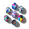 Vibrant easter eggs with colorful geometric patterns on a white background Royalty Free Stock Photo