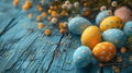 Vibrant Easter eggs displayed on a blue board, featuring intricate patterns with a minimalist touch Royalty Free Stock Photo