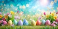 Vibrant Easter Panoramic Background Soft Pastel Colors for Spring Celebrations with Ample Space for Customized Messages Royalty Free Stock Photo