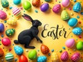 Vibrant Easter Rabbit Silhouette Pulling Eggs Abstract Worms Eye View Postcard Design Royalty Free Stock Photo