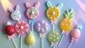 A vibrant Easter-themed background featuring Easter fruit-inspired lollipops Royalty Free Stock Photo
