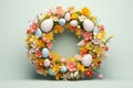 Vibrant Easter wreath made of spring flowers and