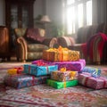 Vibrant Eid Gifts on Patterned Carpet