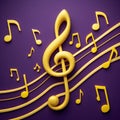 A vibrant and elegant 3D rendering of golden musical elements Royalty Free Stock Photo