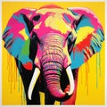 Vibrant Elephant Spray-paint Art: Bold, Realistic Animal Portrait On Yellow Background