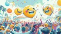 Vibrant Emoji Balloon Festival Crowd Celebration World Emoji Day Royalty Free Stock Photo