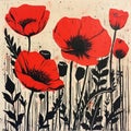 Vibrant Encaustic Painting: Red Poppies On Wood By Jim Mahfood