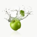 Innovative Page Design: Splash Green Apple In The Style Of Alastair Magnaldo Royalty Free Stock Photo