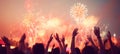 Vibrant entertainment centric bokeh backdrop with dazzling fireworks and lively crowd scenes