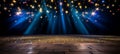 Vibrant entertainment themed backdrop with blurred bokeh, dynamic spotlights, and playful symbols