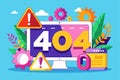 A vibrant 404 error page featuring bold colors, icons, and warning signs, illustrating a playful take on digital errors Royalty Free Stock Photo