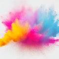 A vibrant eruption of colorful powder against a white backdrop