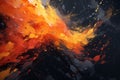 Vibrant Eruption: A Dynamic Abstract Explosion of Warm and Dark Tones