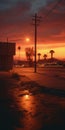 Vibrant Evening Glow: Photorealistic Street Scene With Orange Sky