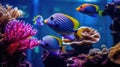 Vibrant exotic fish add kaleidoscopic beauty to a mesmerizing aquarium display